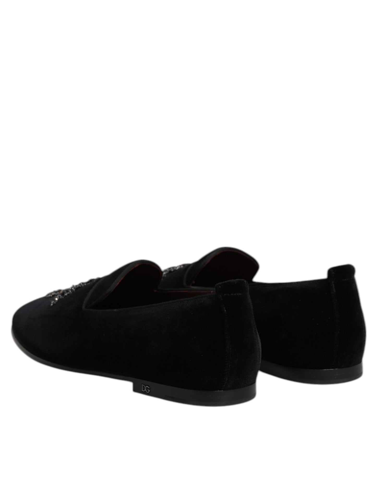 Dolce & Gabbana Black Velvet Embellished Loafer Slip On Shoes Dolce & Gabbana