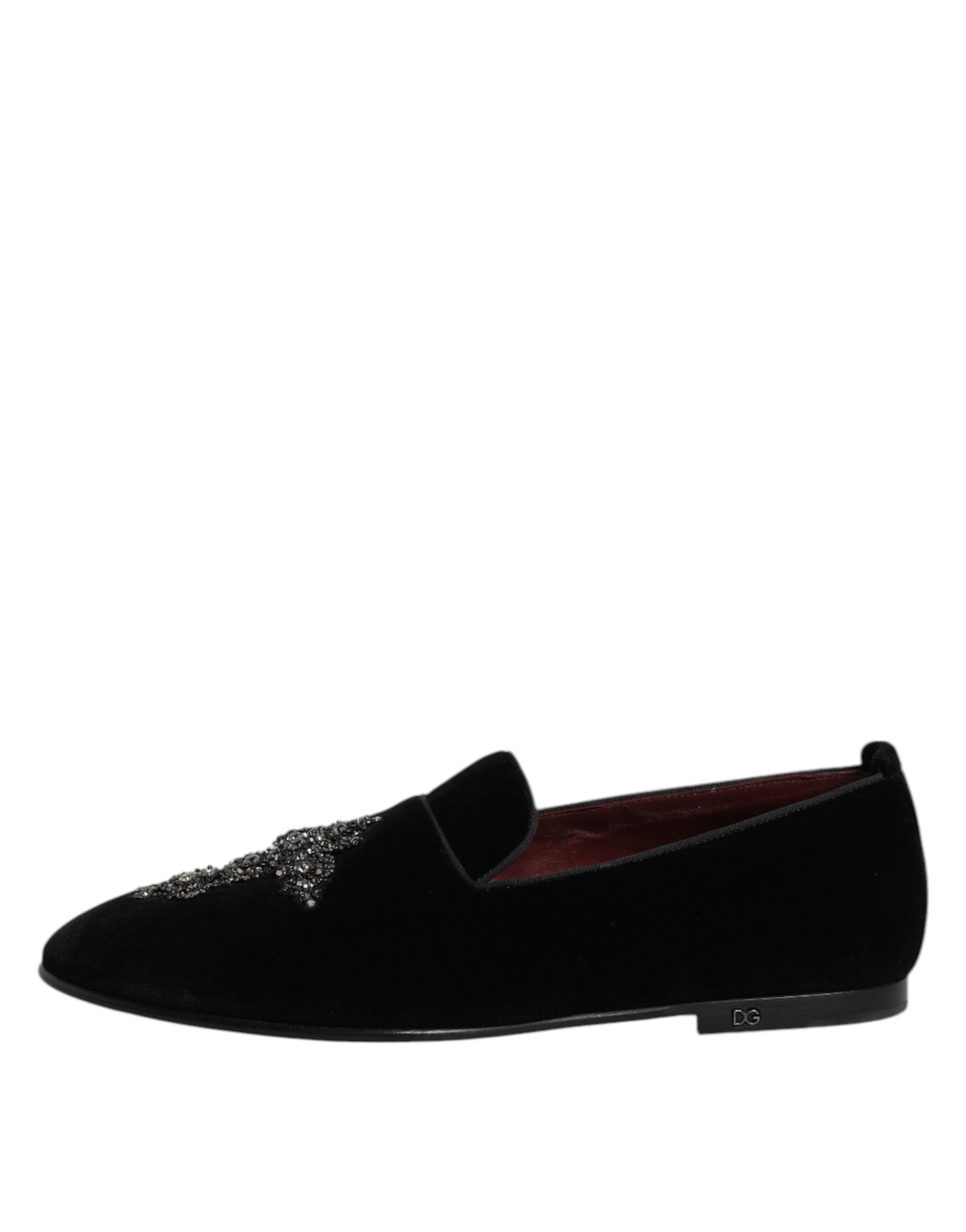 Dolce & Gabbana Black Velvet Embellished Loafer Slip On Shoes Dolce & Gabbana