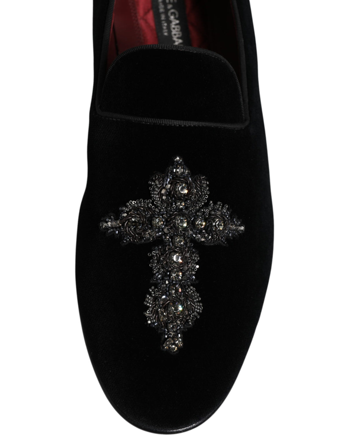 Dolce & Gabbana Black Velvet Embellished Loafer Slip On Shoes - Eljoys Fashion 