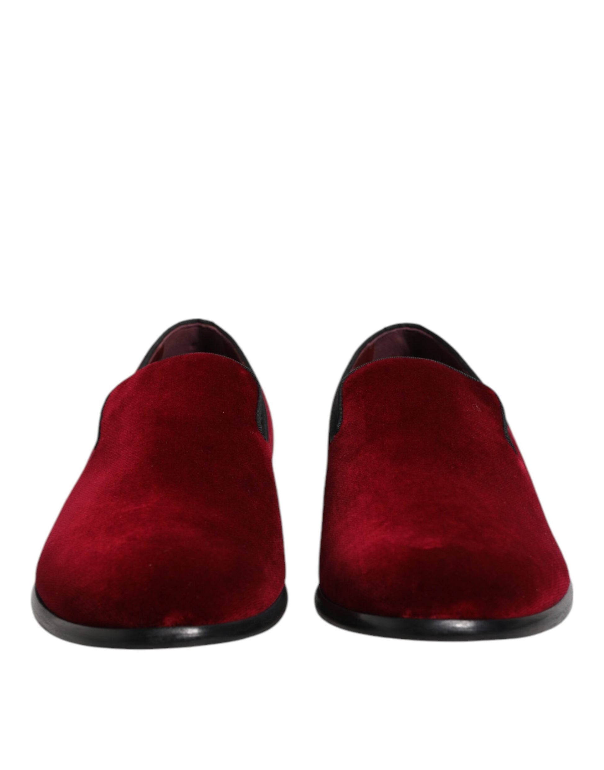 Dolce & Gabbana Red Cotton Velvet Slip On Loafers Formal Shoes Dolce & Gabbana