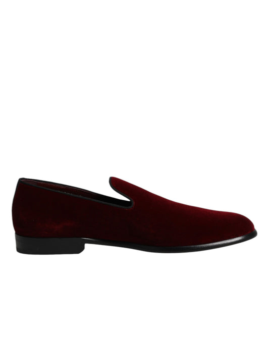Dolce & Gabbana Red Cotton Velvet Slip On Loafers Formal Shoes Dolce & Gabbana