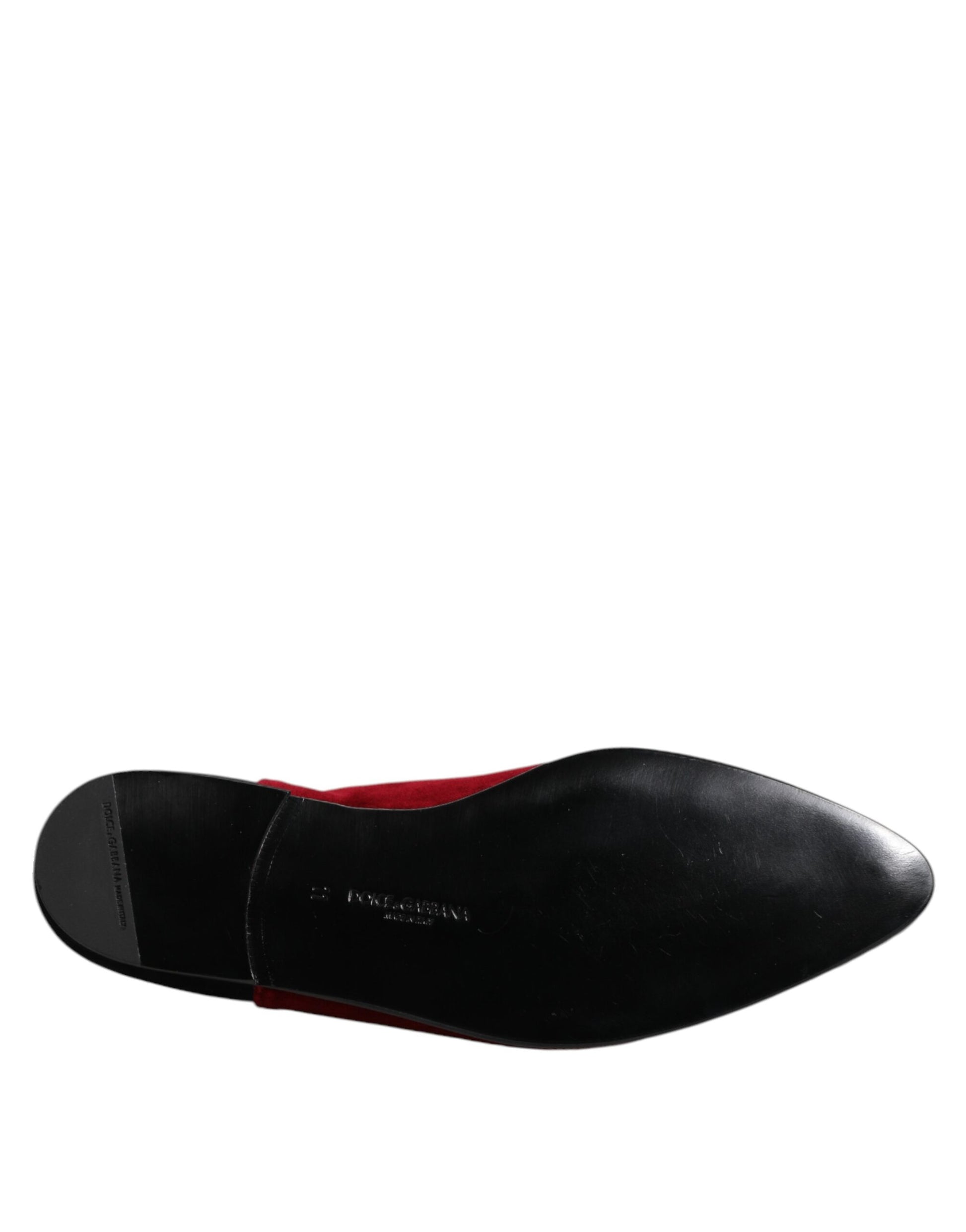 Dolce & Gabbana Black Red Velvet Embellished Slip On Shoes Dolce & Gabbana