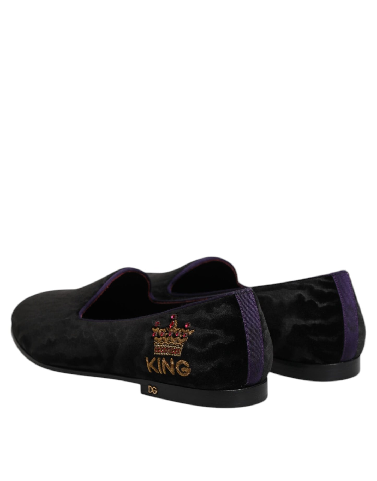 Dolce & Gabbana Black DG Crown Embroidery Loafers Slip On Shoes Dolce & Gabbana