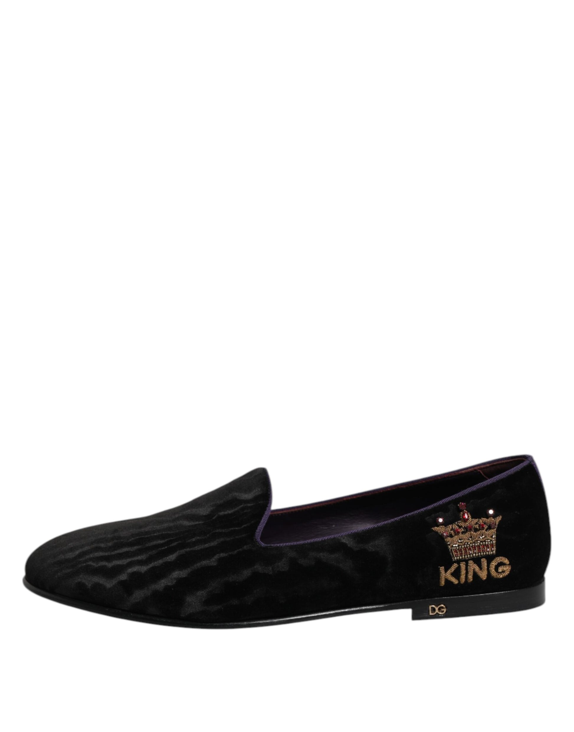 Dolce & Gabbana Black DG Crown Embroidery Loafers Slip On Shoes Dolce & Gabbana