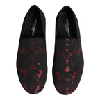 Dolce & Gabbana Red Black Jacquard Slip On Men Loafers Shoes