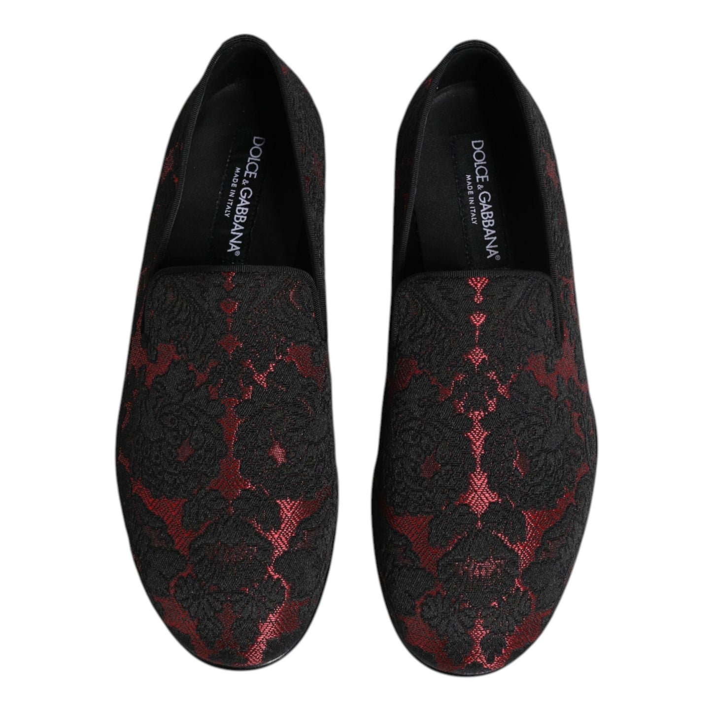 Dolce & Gabbana Red Black Jacquard Slip On Men Loafers Shoes