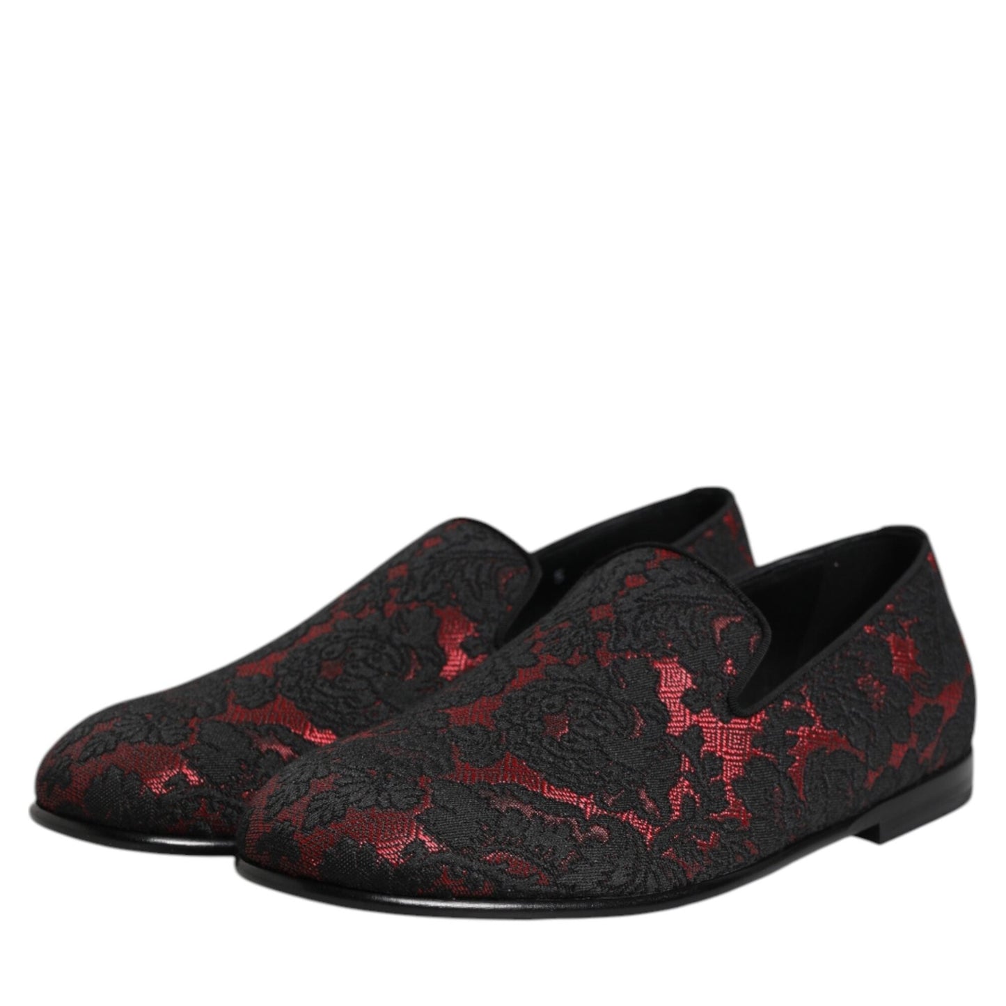 Dolce & Gabbana Red Black Jacquard Slip On Men Loafers Shoes