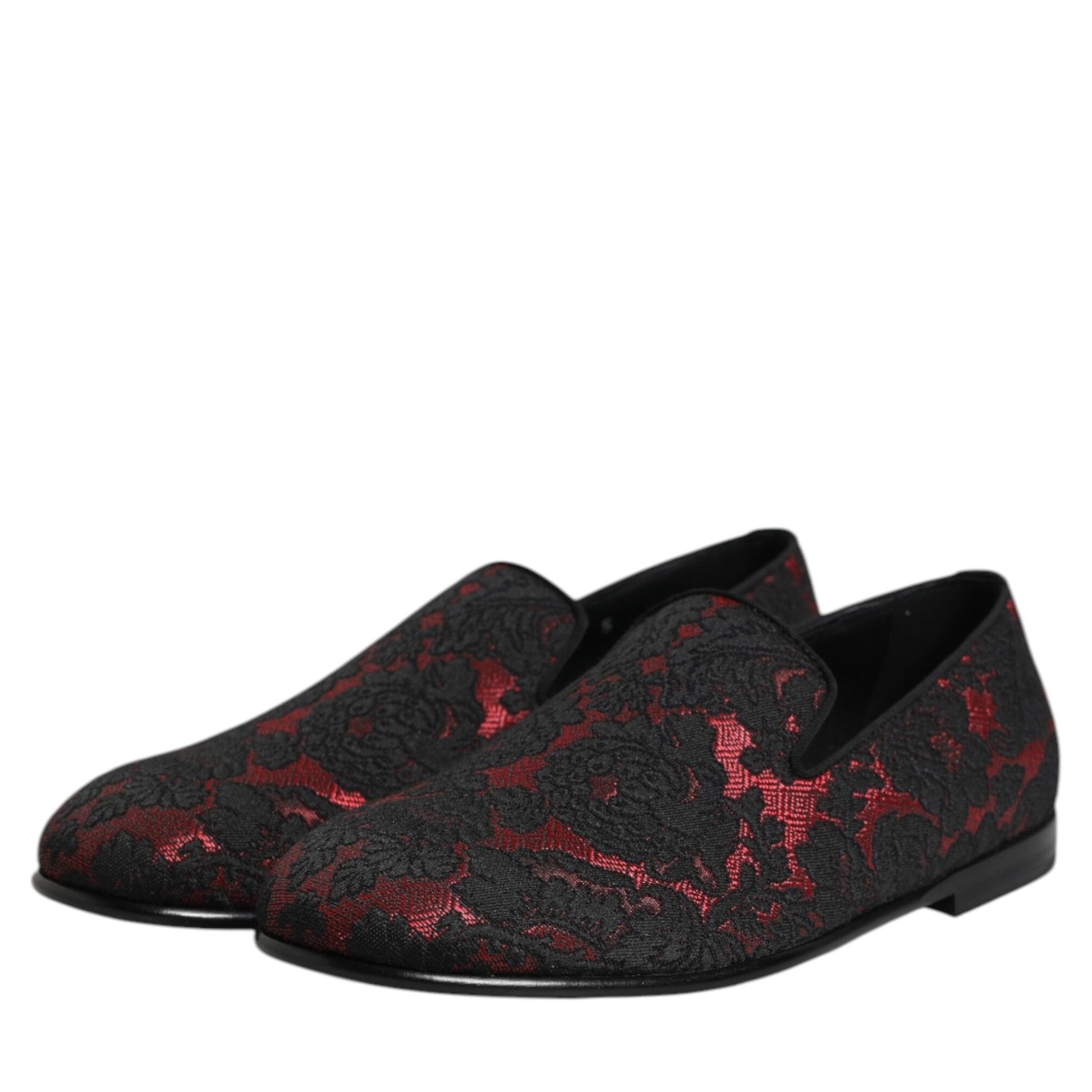 Dolce & Gabbana Red Black Jacquard Slip On Men Loafers Shoes