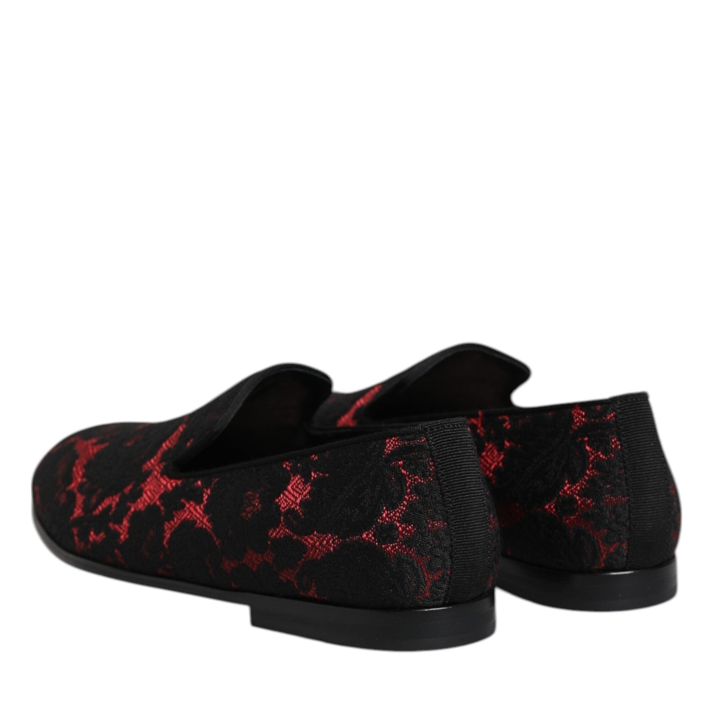 Dolce & Gabbana Red Black Jacquard Slip On Men Loafers Shoes