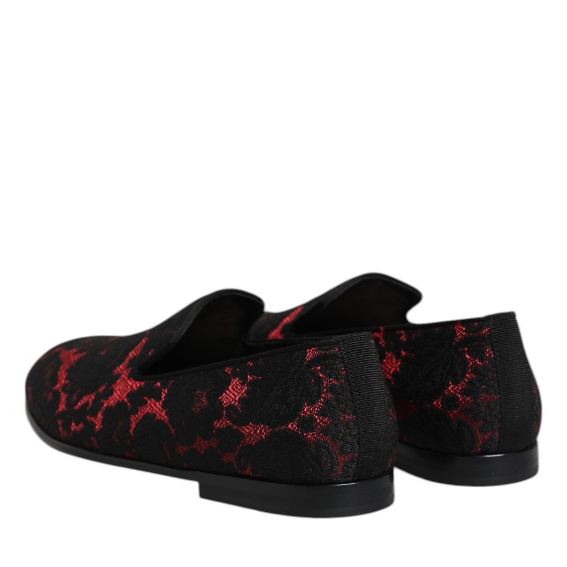 Dolce & Gabbana Red Black Jacquard Slip On Men Loafers Shoes