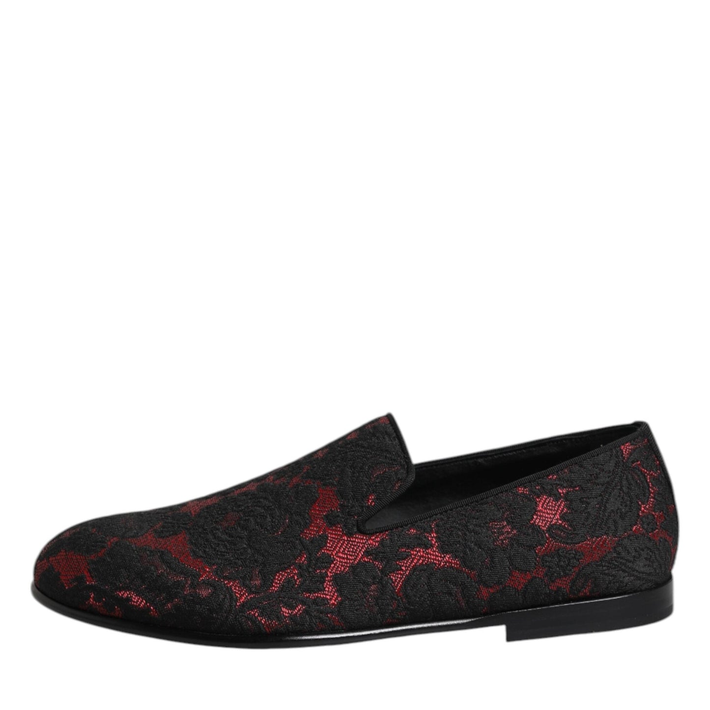 Dolce & Gabbana Red Black Jacquard Slip On Men Loafers Shoes