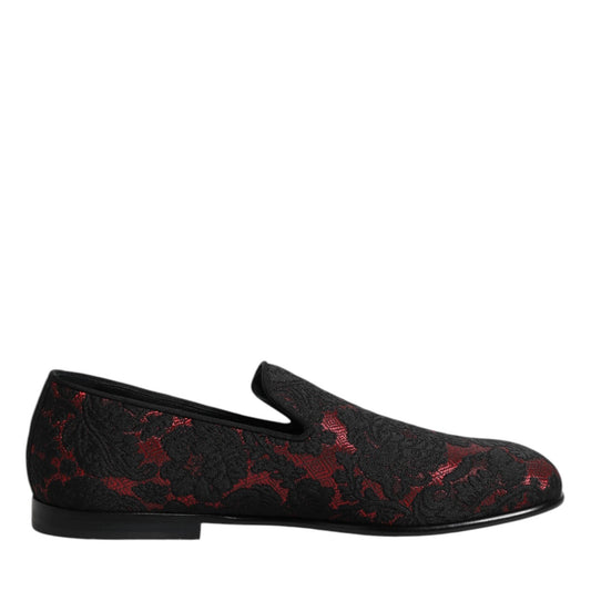 Dolce & Gabbana Red Black Jacquard Slip On Men Loafers Shoes