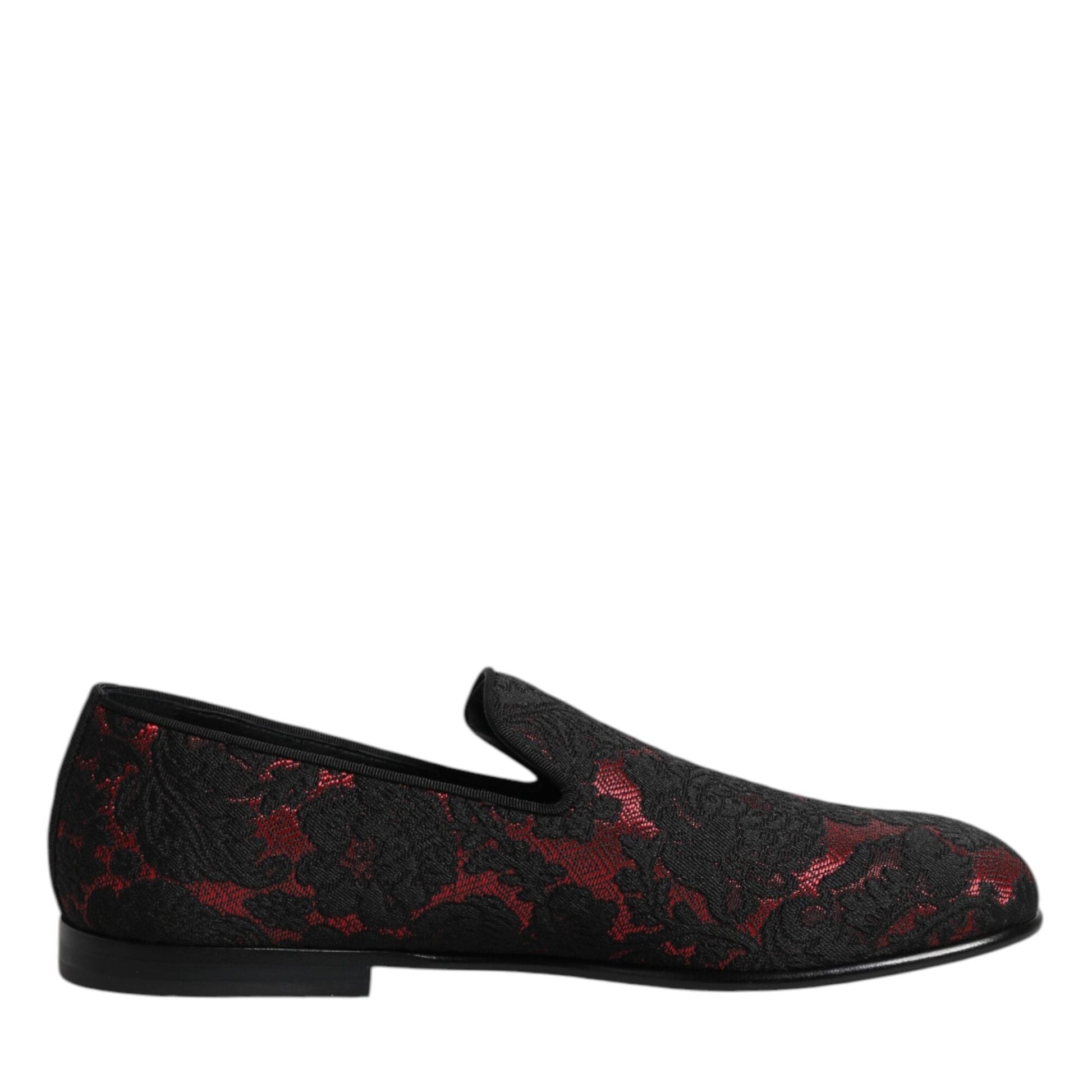 Dolce & Gabbana Red Black Jacquard Slip On Men Loafers Shoes