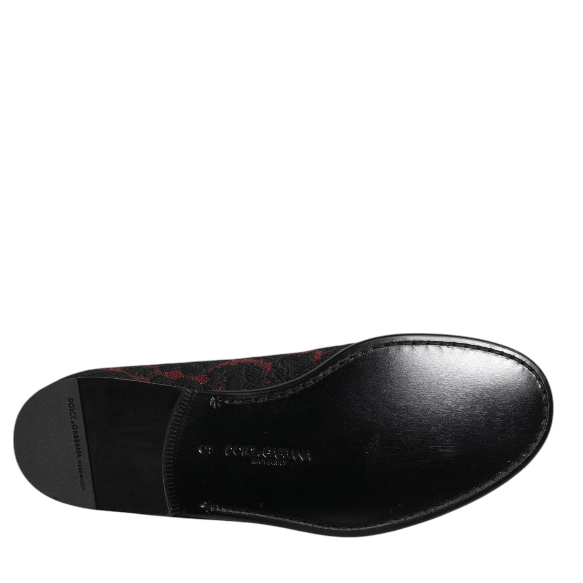 Dolce & Gabbana Red Black Jacquard Slip On Men Loafers Shoes