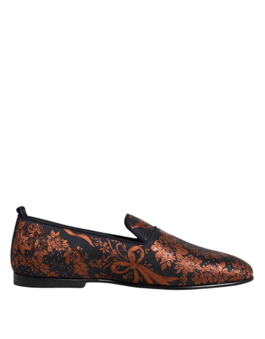 Dolce & Gabbana Black Jacquard Polyester Slip On Loafers Shoes Dolce & Gabbana