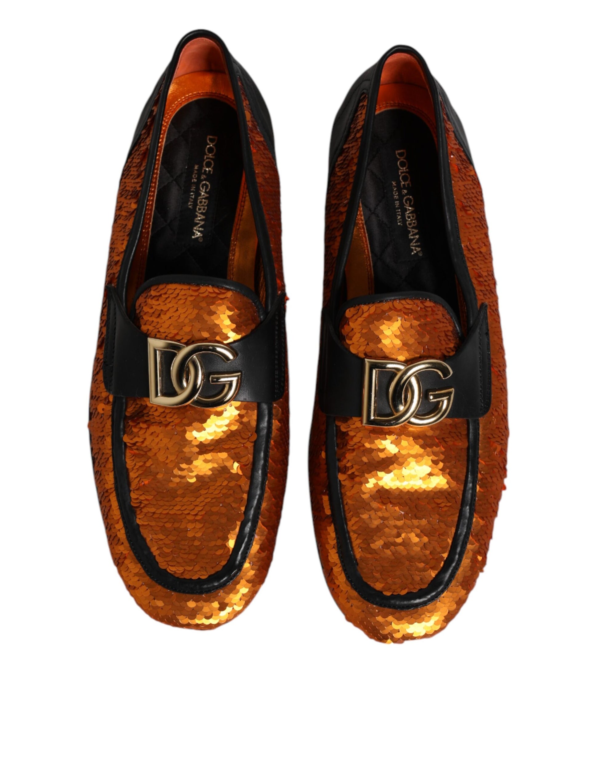 Dolce & Gabbana Orange Sequin Embellished Men Loafers Shoes Dolce & Gabbana