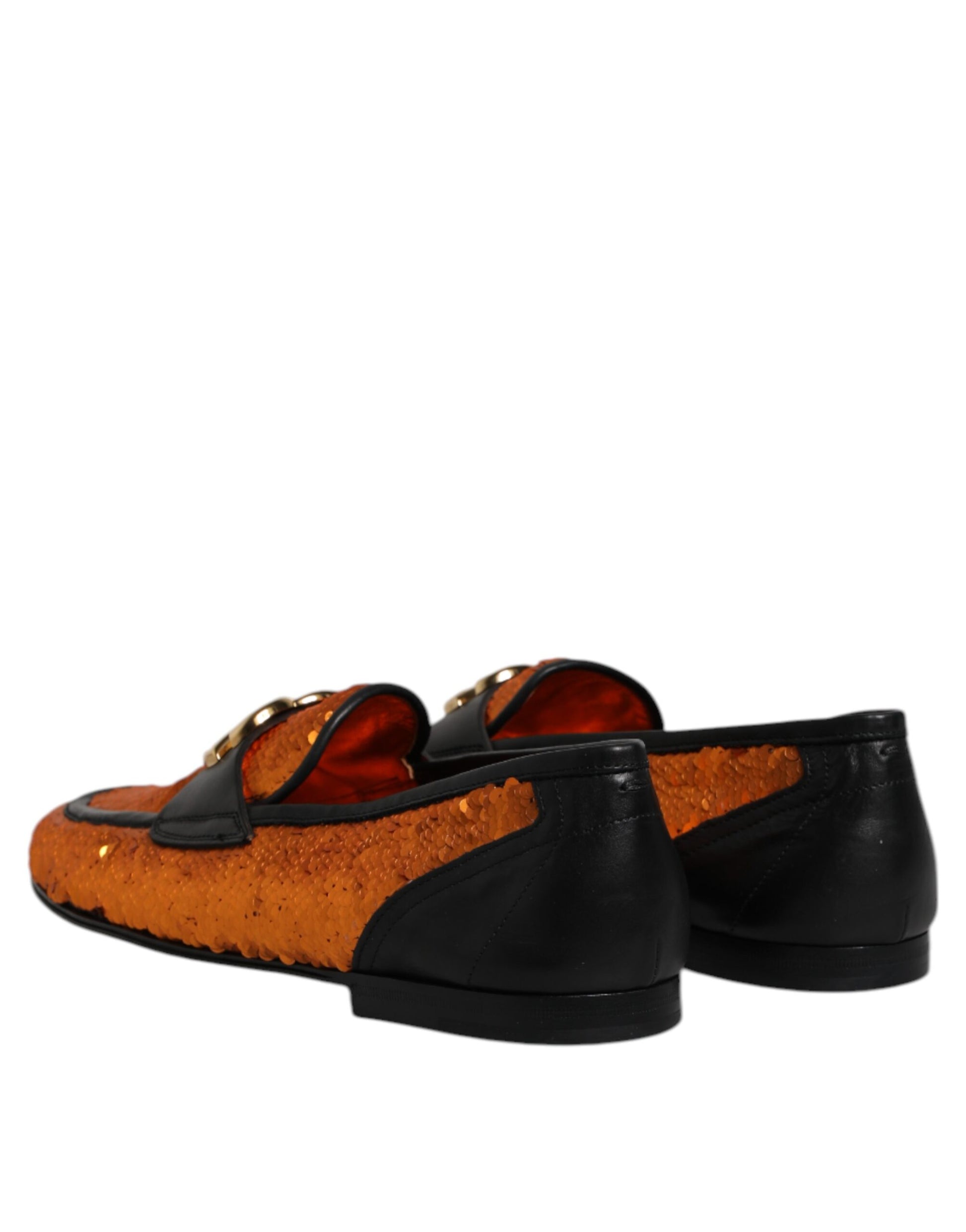Dolce & Gabbana Orange Sequin Embellished Men Loafers Shoes Dolce & Gabbana