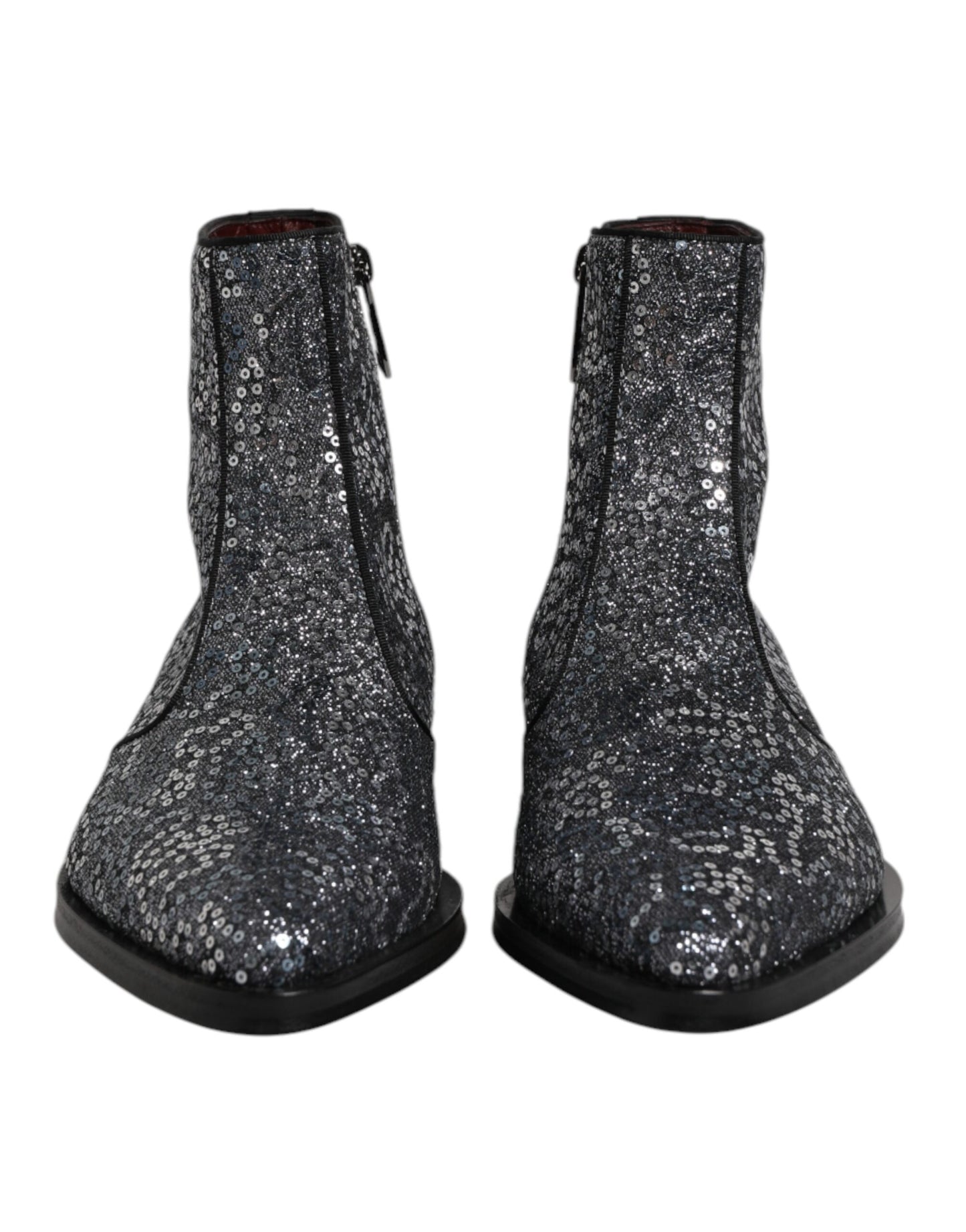 Dolce & Gabbana Dark Gray Cotton Sequined Chelsea Boots Shoes Dolce & Gabbana