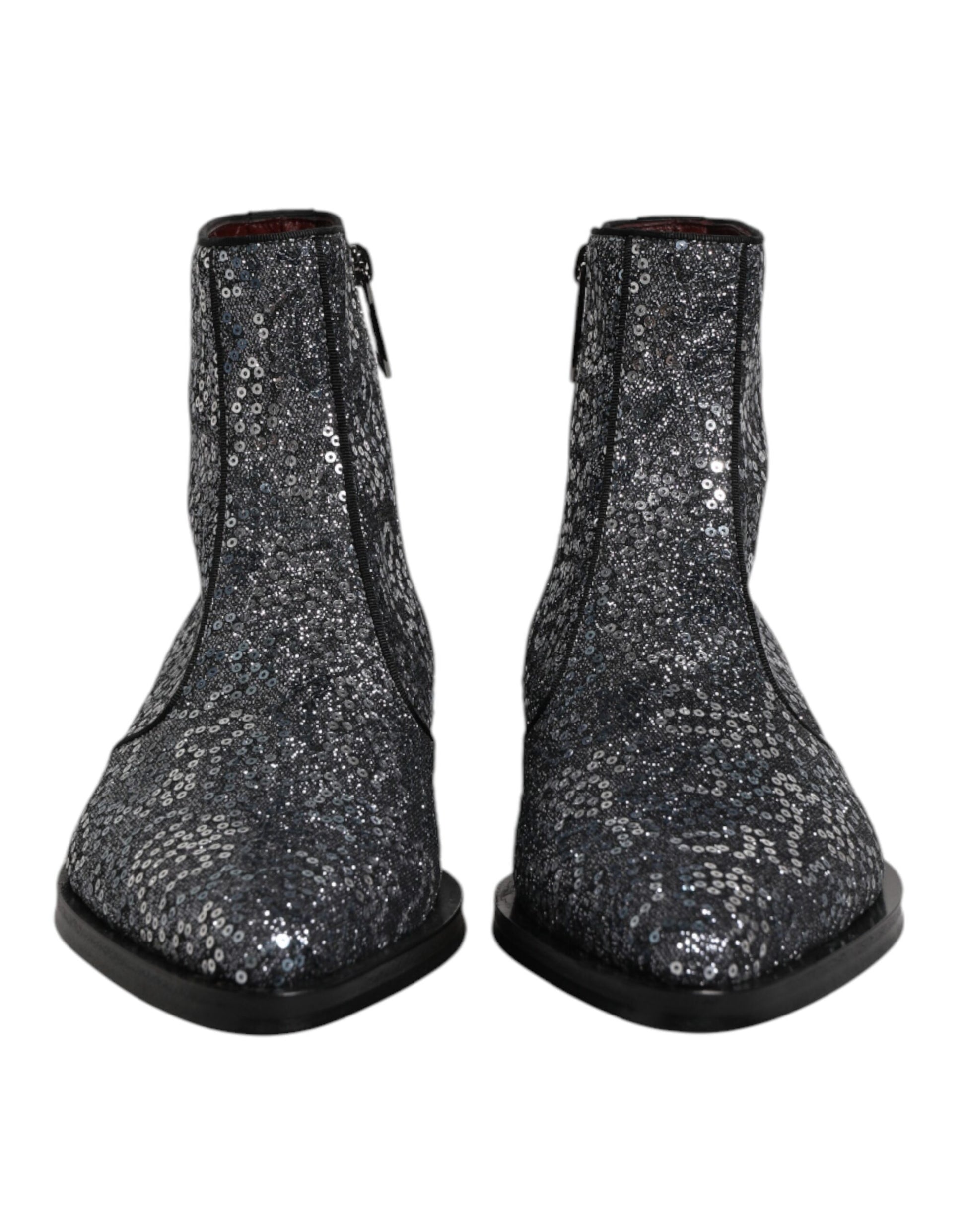 Dolce & Gabbana Dark Gray Cotton Sequined Chelsea Boots Shoes Dolce & Gabbana
