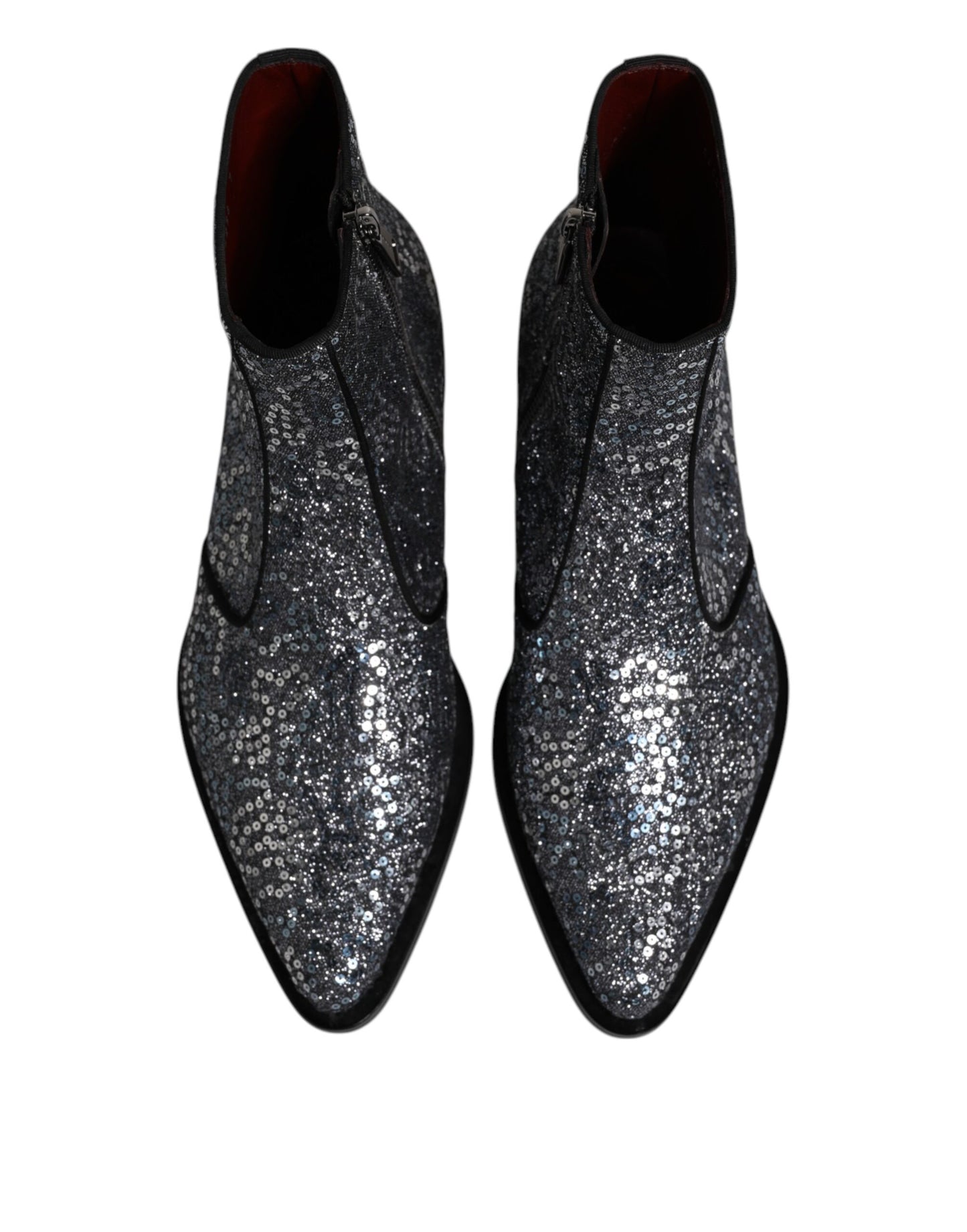 Dolce & Gabbana Dark Gray Cotton Sequined Chelsea Boots Shoes Dolce & Gabbana