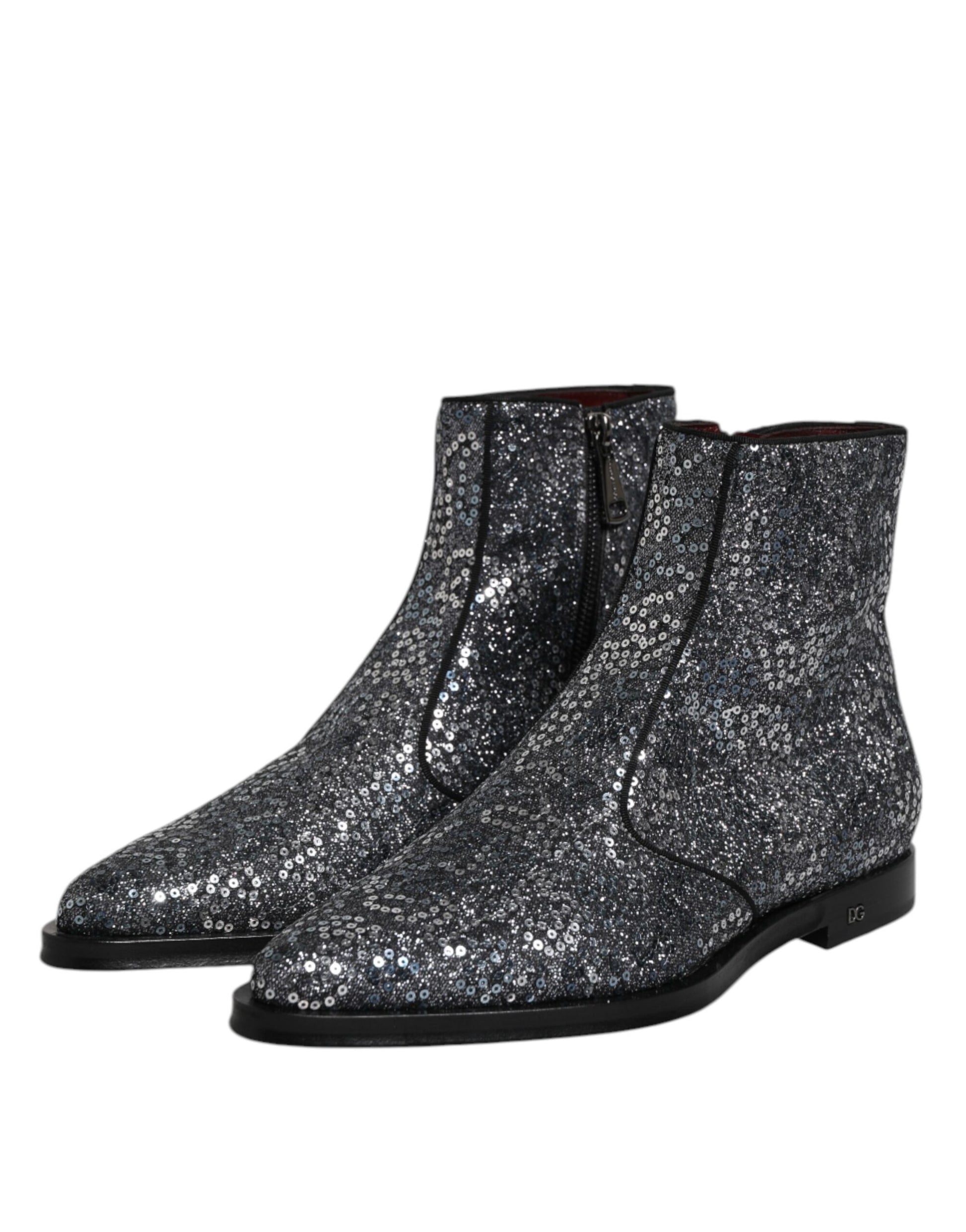 Dolce & Gabbana Dark Gray Cotton Sequined Chelsea Boots Shoes Dolce & Gabbana