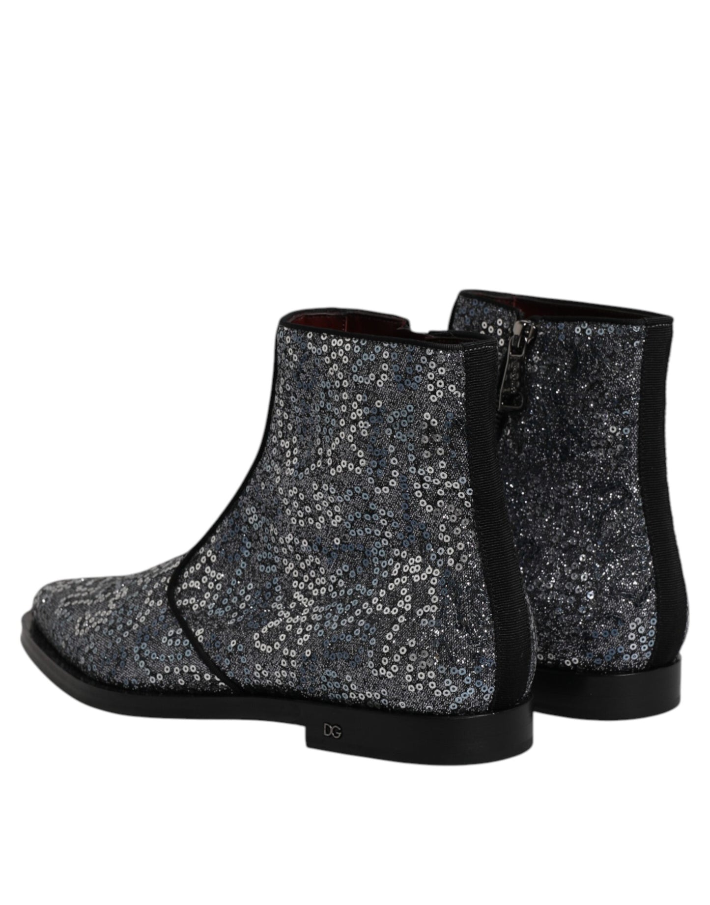 Dolce & Gabbana Dark Gray Cotton Sequined Chelsea Boots Shoes Dolce & Gabbana