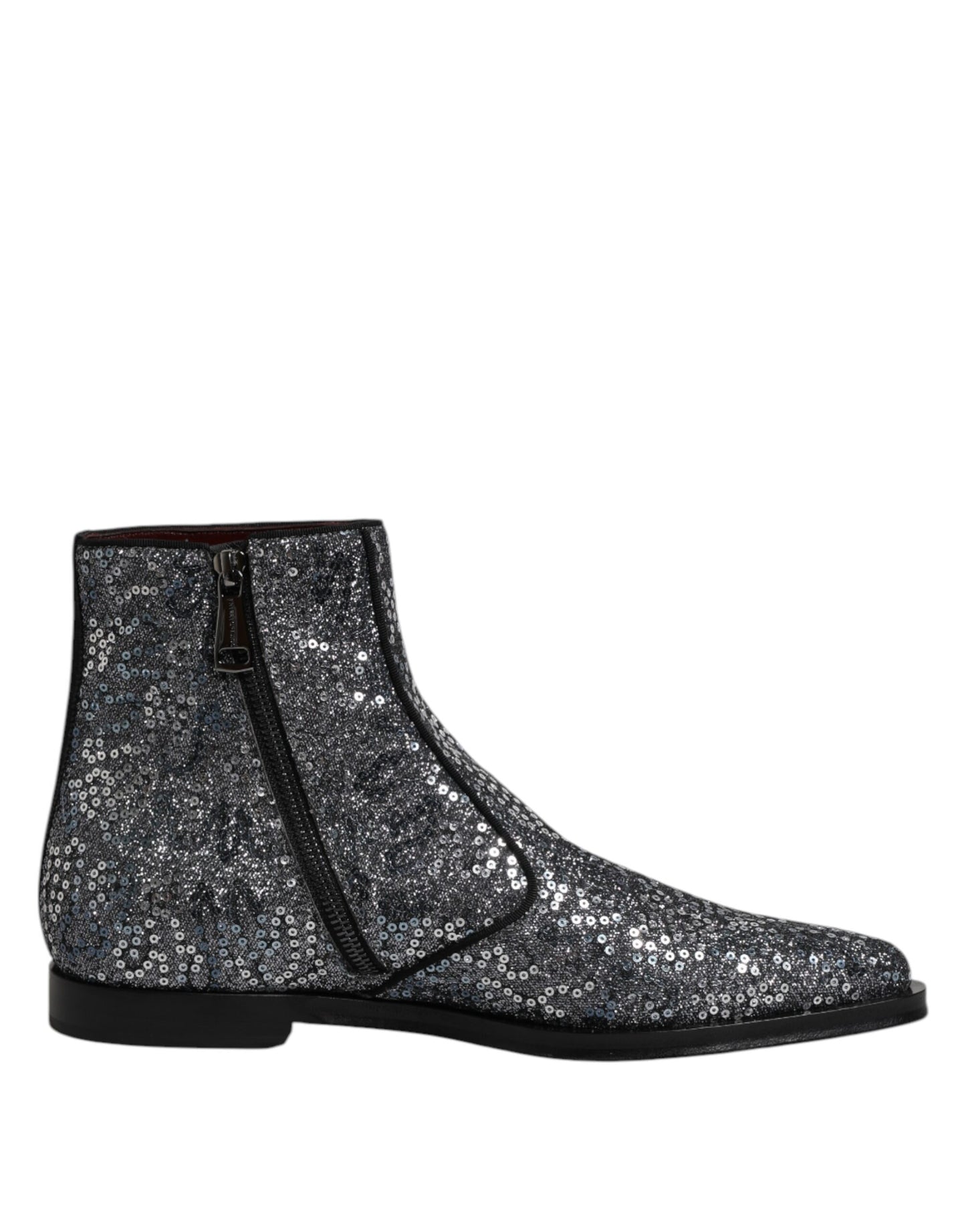 Dolce & Gabbana Dark Gray Cotton Sequined Chelsea Boots Shoes Dolce & Gabbana