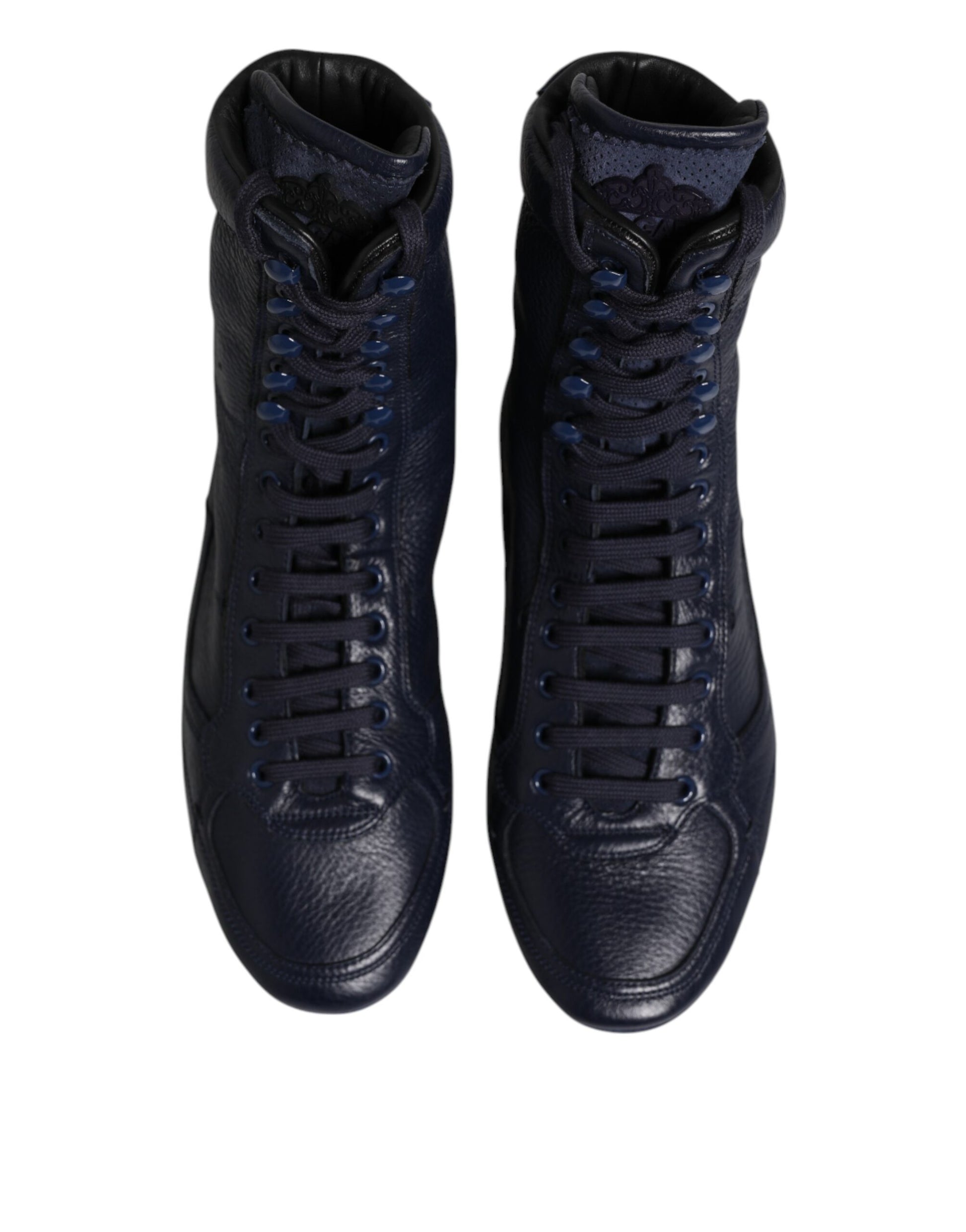 Dolce & Gabbana Dark Blue Leather KING High Top Sneakers Shoes Dolce & Gabbana