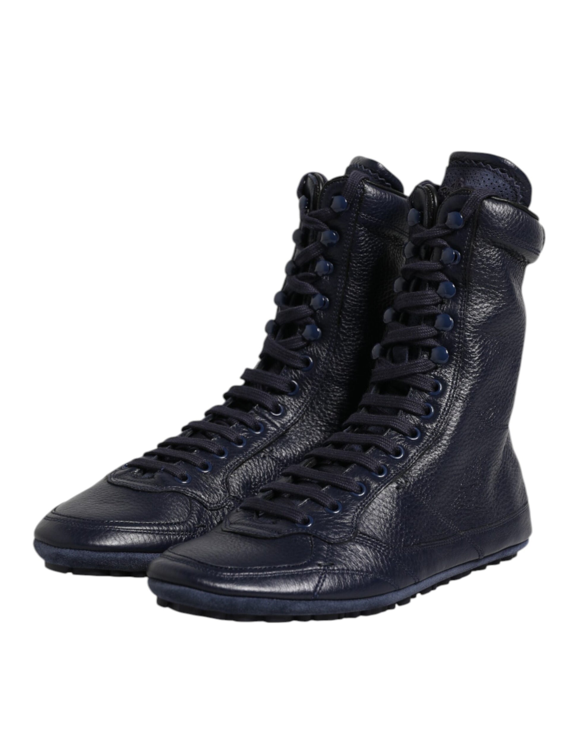 Dolce & Gabbana Dark Blue Leather KING High Top Sneakers Shoes Dolce & Gabbana