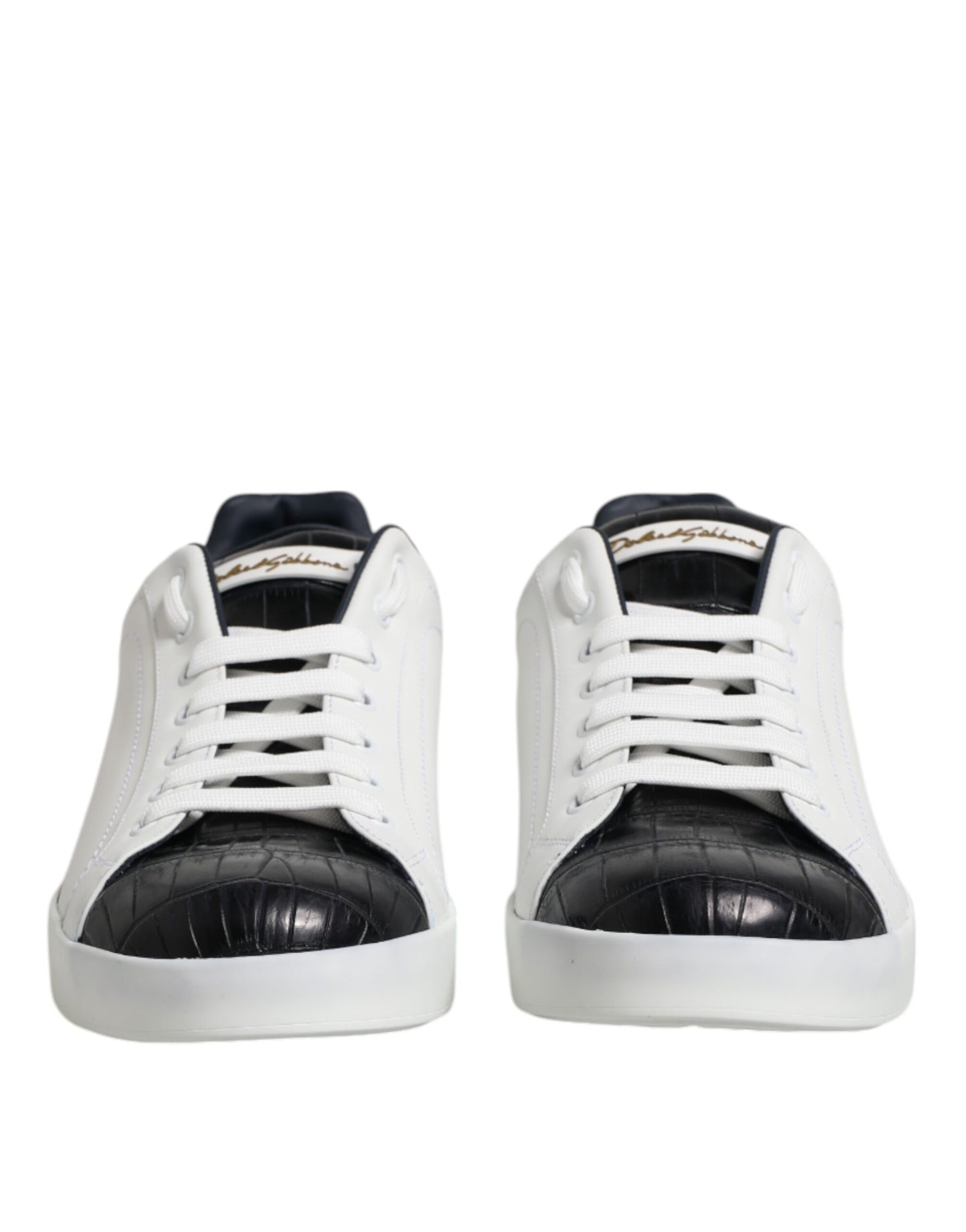 Dolce & Gabbana White Black Leather Portofino Sneaker Shoes Dolce & Gabbana
