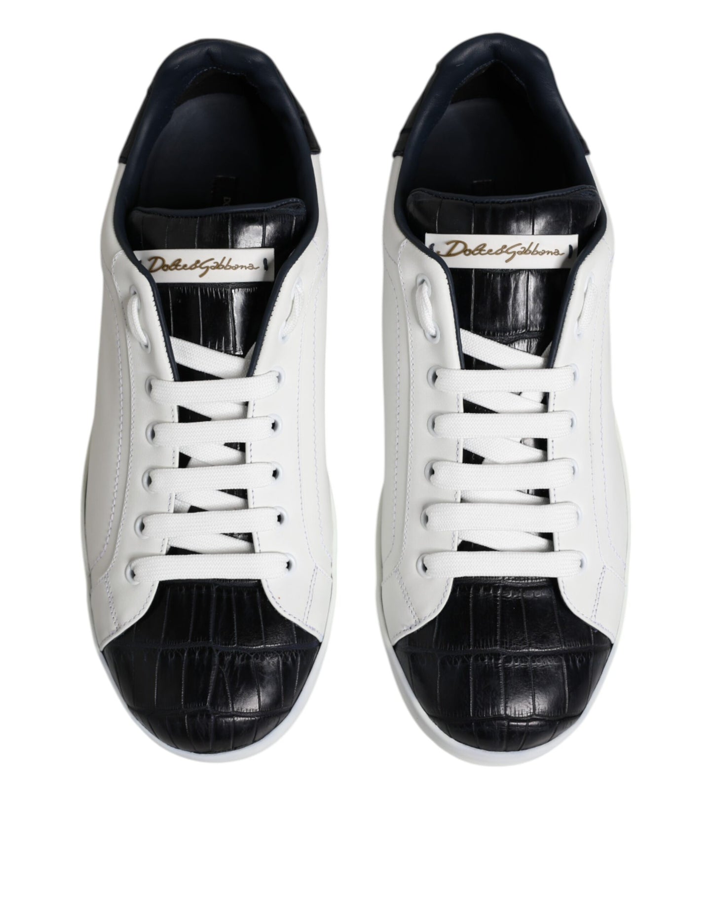 Dolce & Gabbana White Black Leather Portofino Sneaker Shoes Dolce & Gabbana