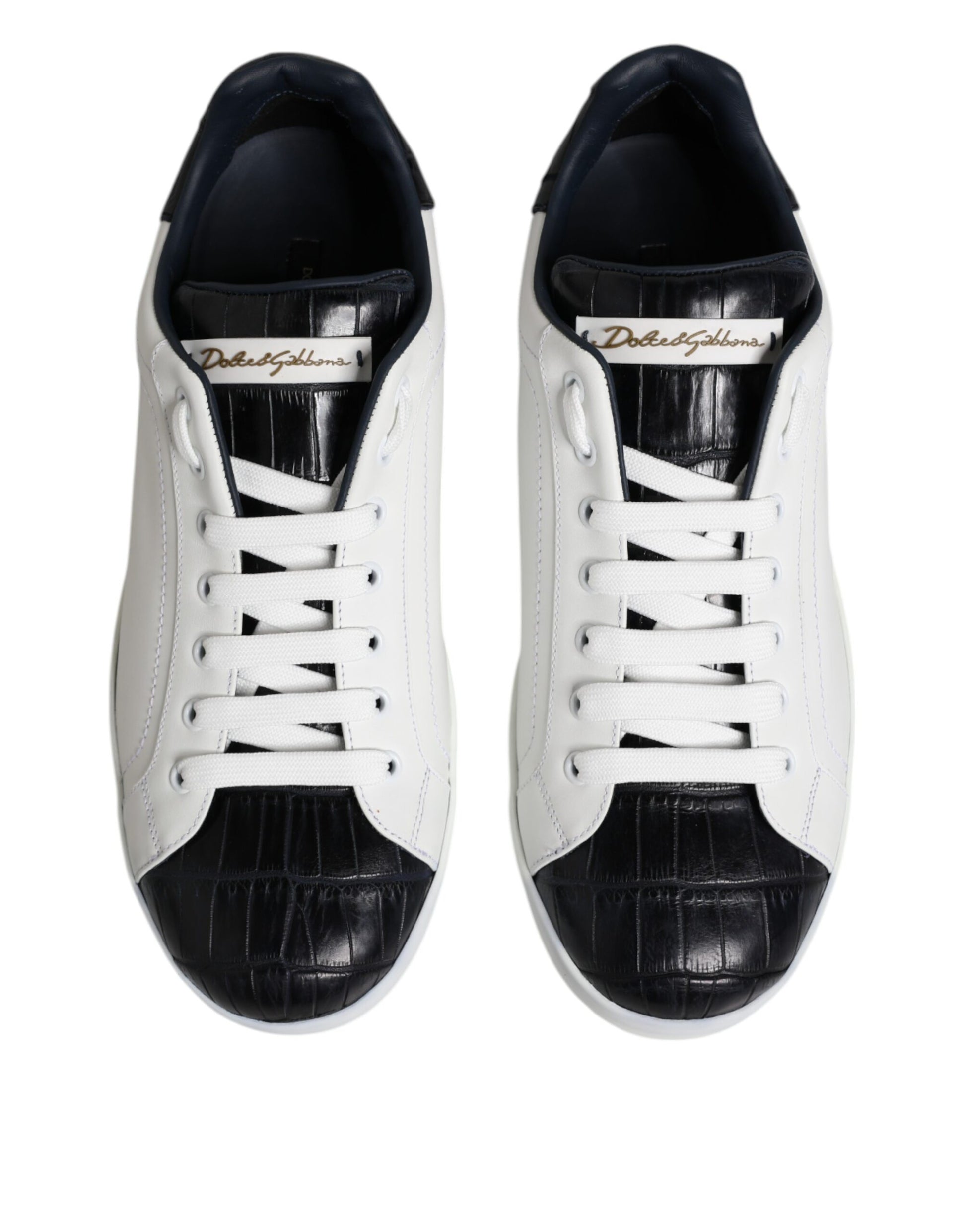 Dolce & Gabbana White Black Leather Portofino Sneaker Shoes Dolce & Gabbana