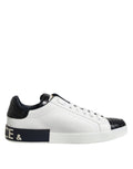 Dolce & Gabbana White Black Leather Portofino Sneaker Shoes - Eljoys Fashion 