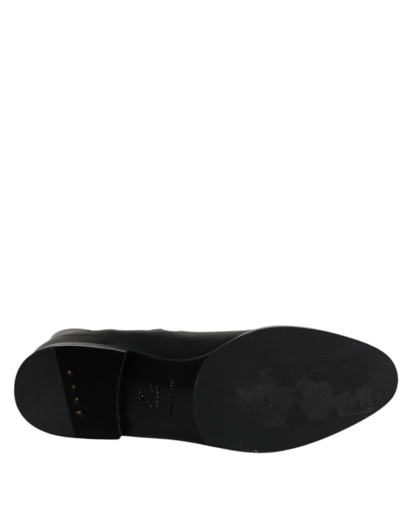 Dolce & Gabbana Black Leather Flats Logo Short Boots Shoes Dolce & Gabbana