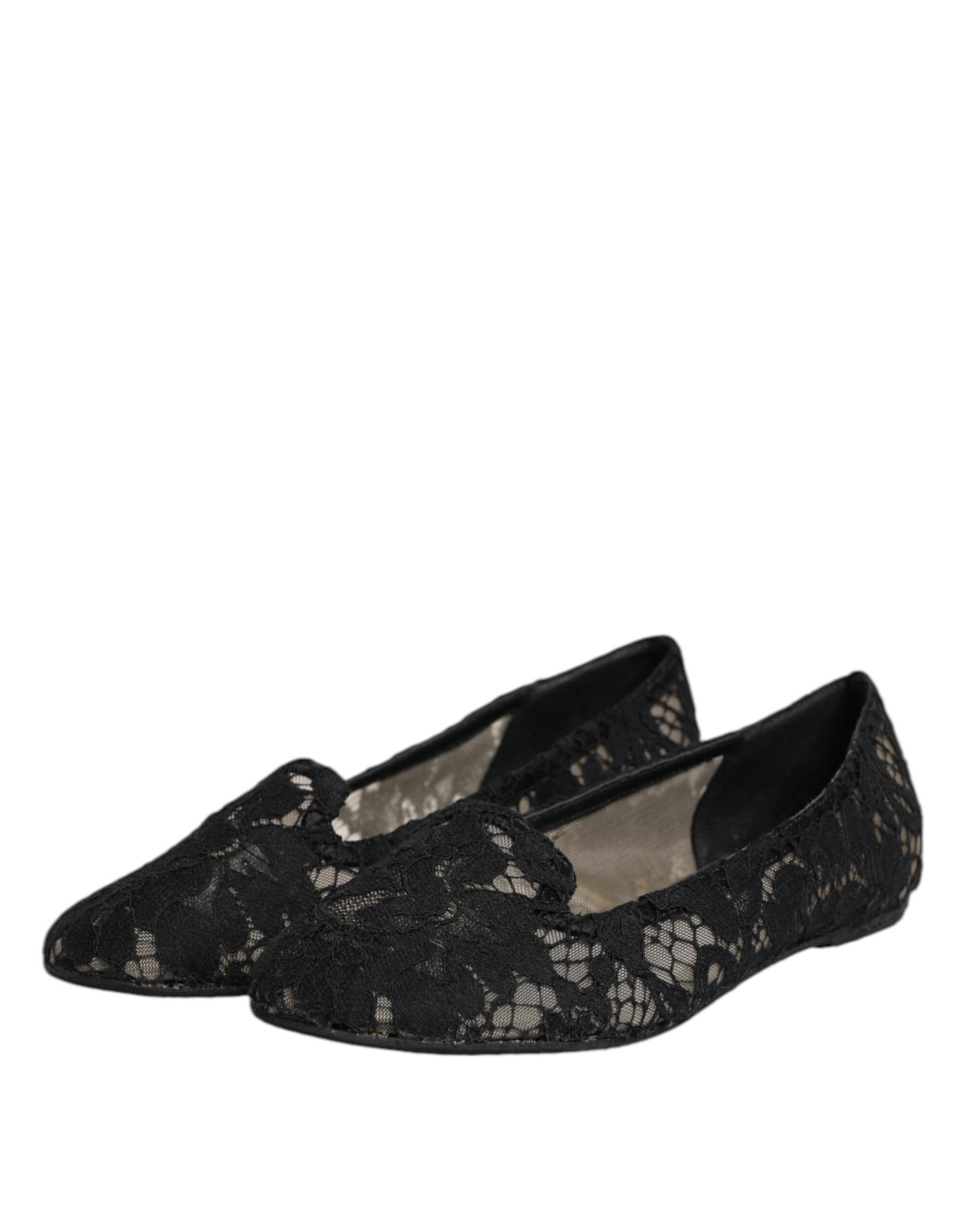 Dolce & Gabbana Black Taormina Lace Slip On Flats Shoes Dolce & Gabbana