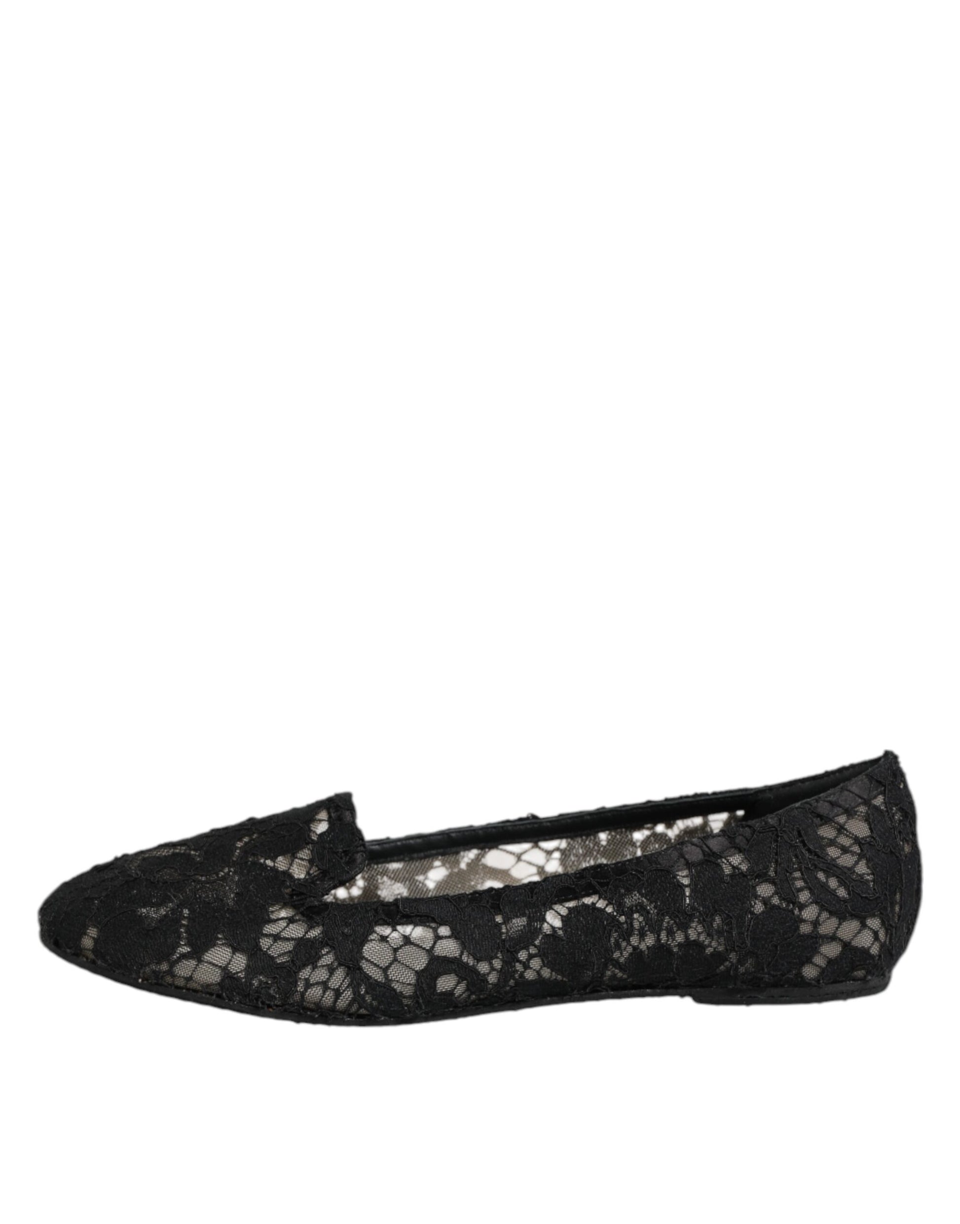 Dolce & Gabbana Black Taormina Lace Slip On Flats Shoes Dolce & Gabbana