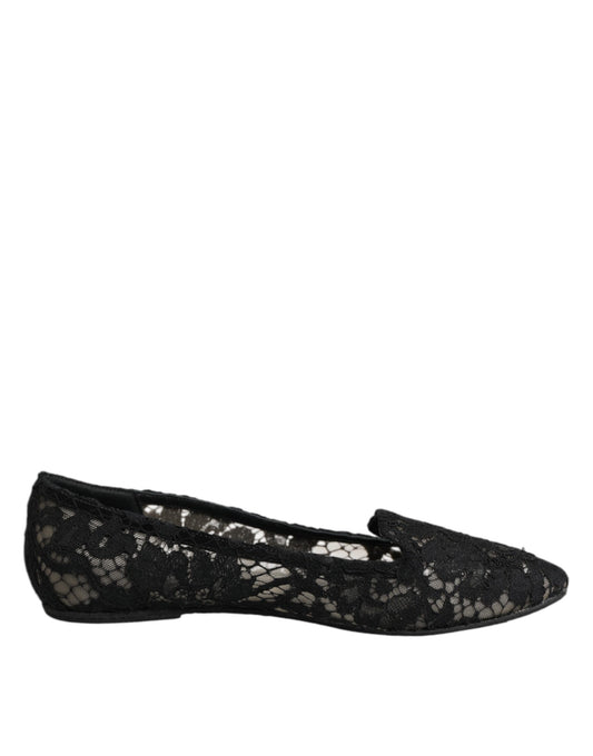 Dolce & Gabbana Black Taormina Lace Slip On Flats Shoes Dolce & Gabbana