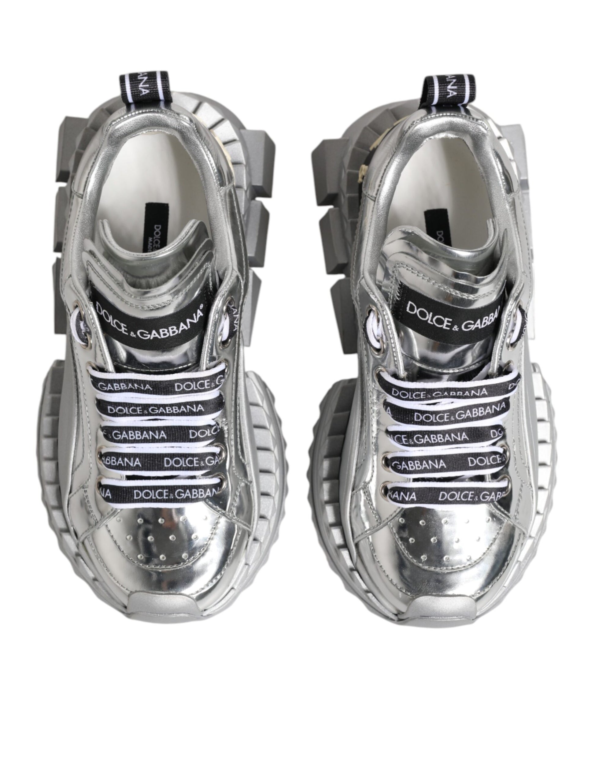 Dolce & Gabbana Silver Leather Super Queen Sneakers Shoes Dolce & Gabbana