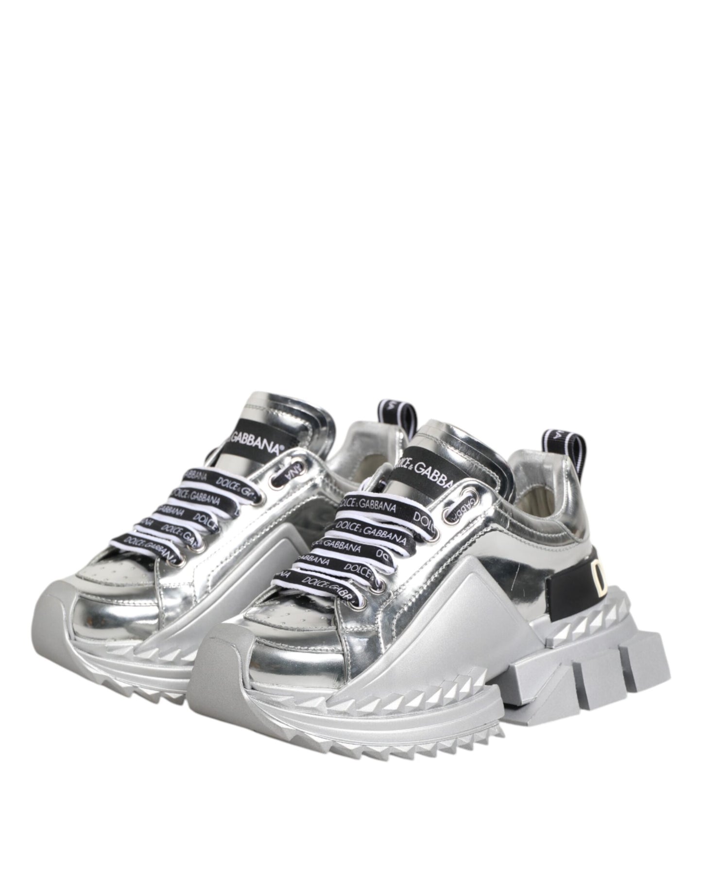 Dolce & Gabbana Silver Leather Super Queen Sneakers Shoes Dolce & Gabbana