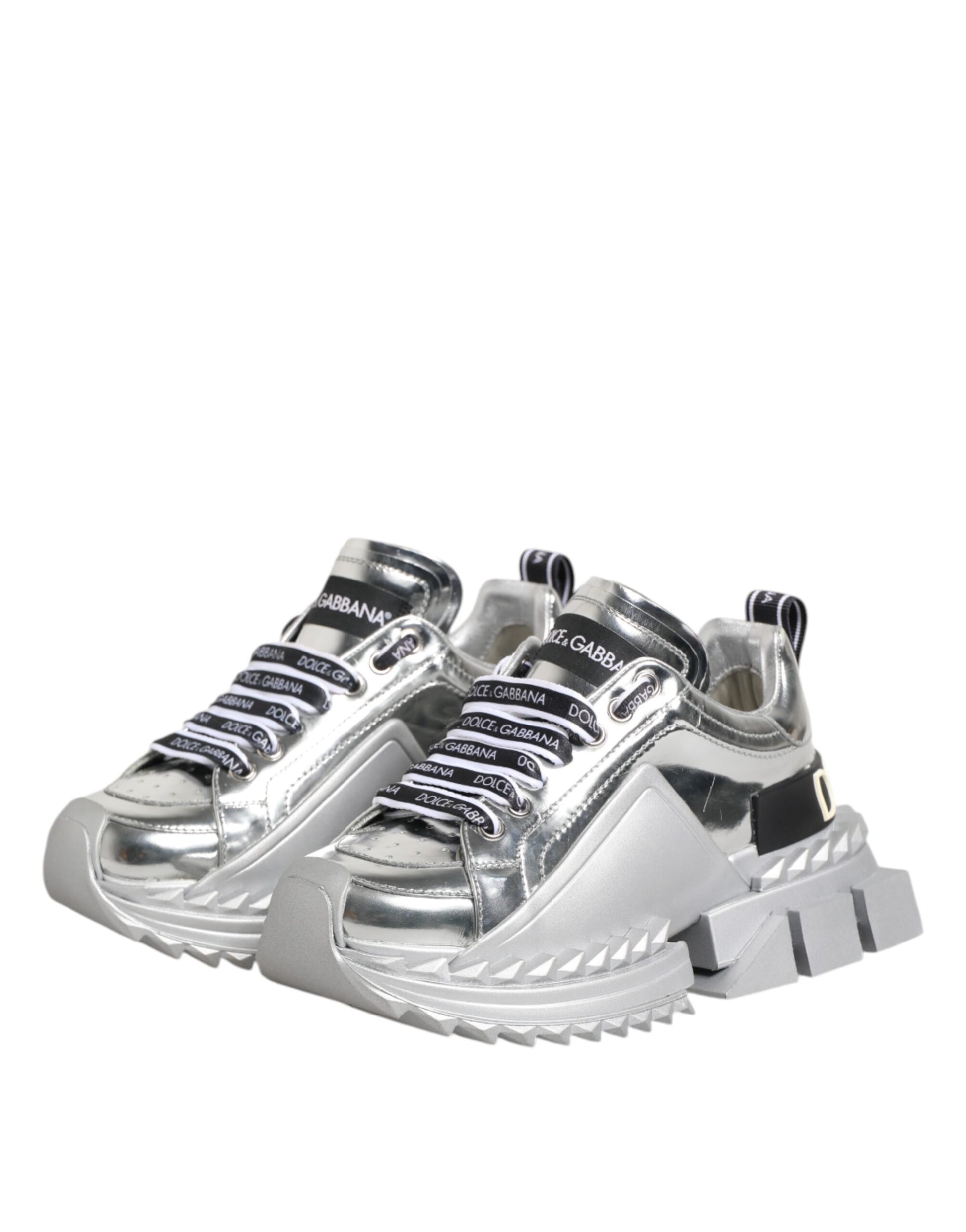 Dolce & Gabbana Silver Leather Super Queen Sneakers Shoes Dolce & Gabbana