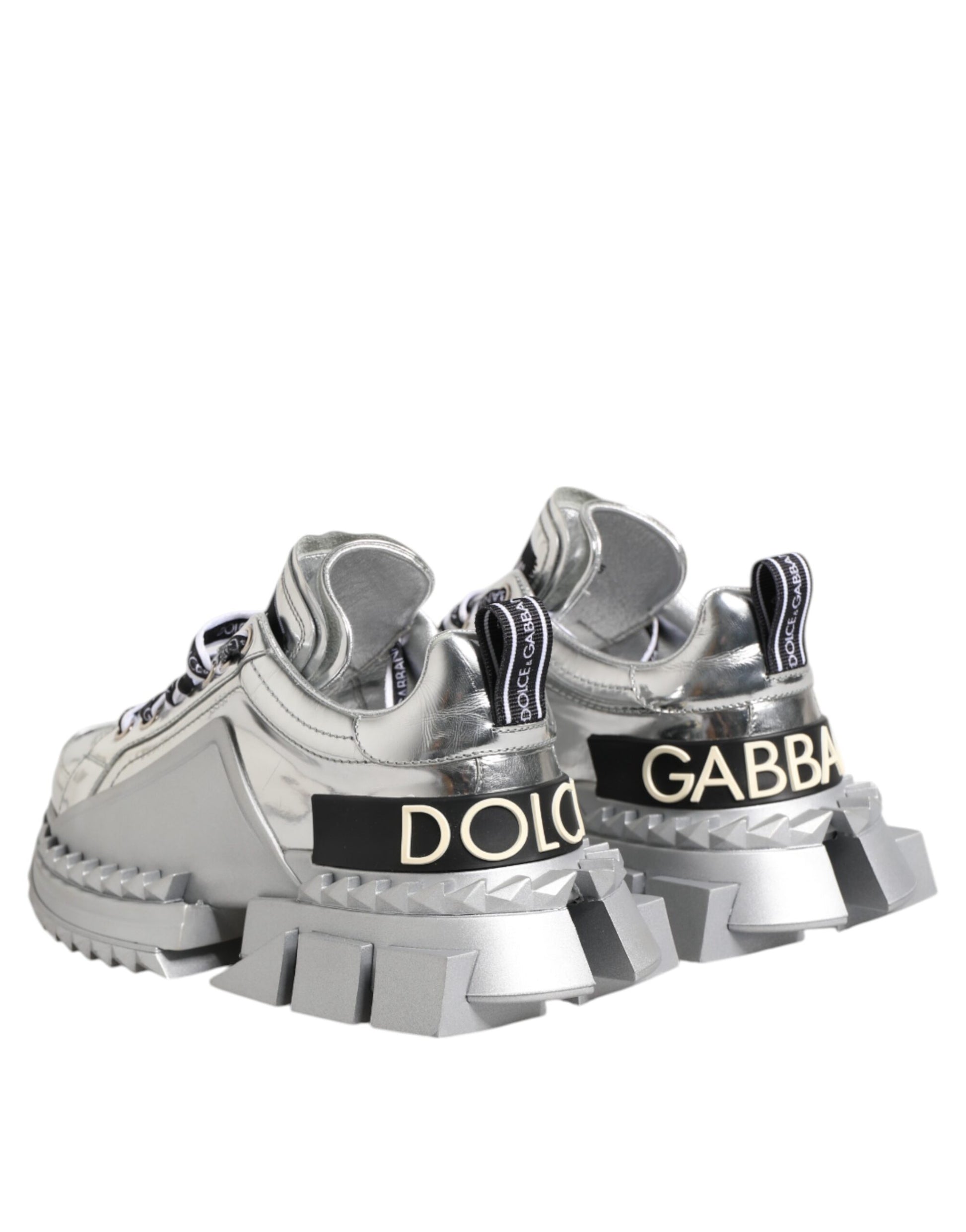 Dolce & Gabbana Silver Leather Super Queen Sneakers Shoes Dolce & Gabbana