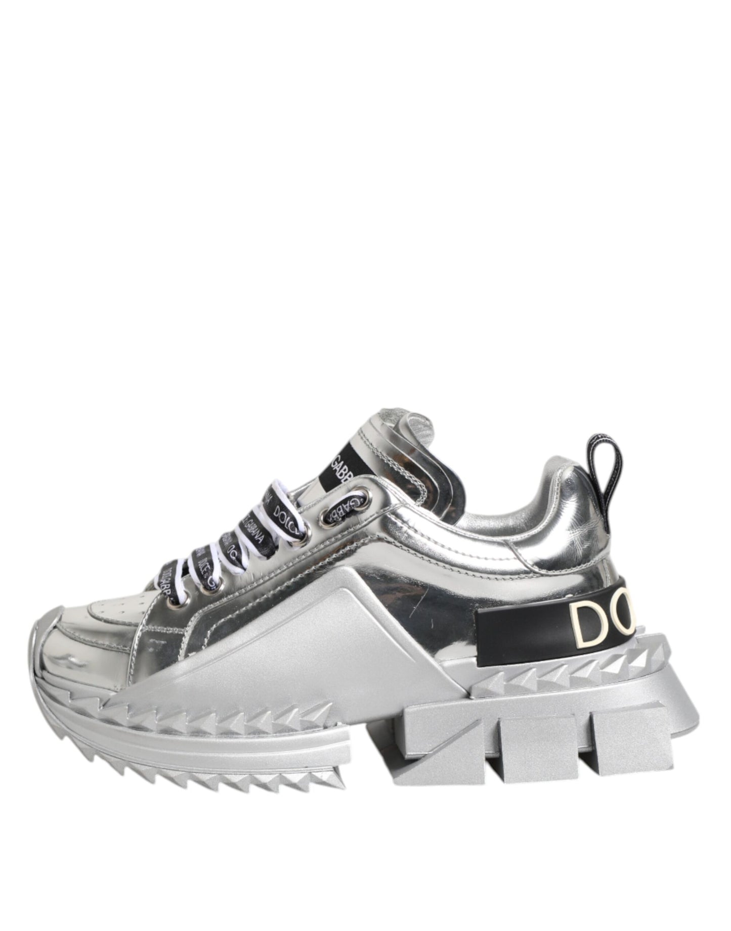 Dolce & Gabbana Silver Leather Super Queen Sneakers Shoes Dolce & Gabbana
