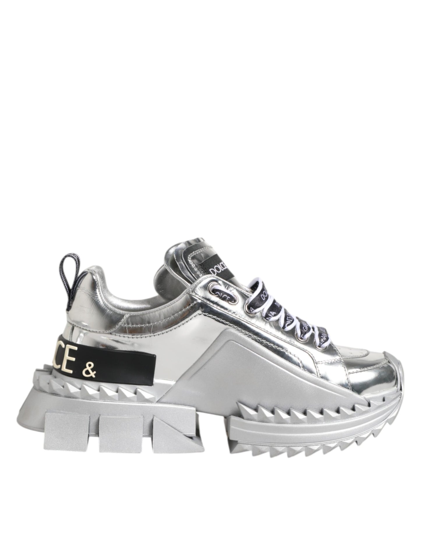 Dolce & Gabbana Silver Leather Super Queen Sneakers Shoes Dolce & Gabbana