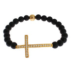 Nialaya Matte Onyx Stone Gold CZ Cross 925 Silver Bracelet