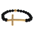 Nialaya Matte Onyx Stone Gold CZ Cross 925 Silver Bracelet