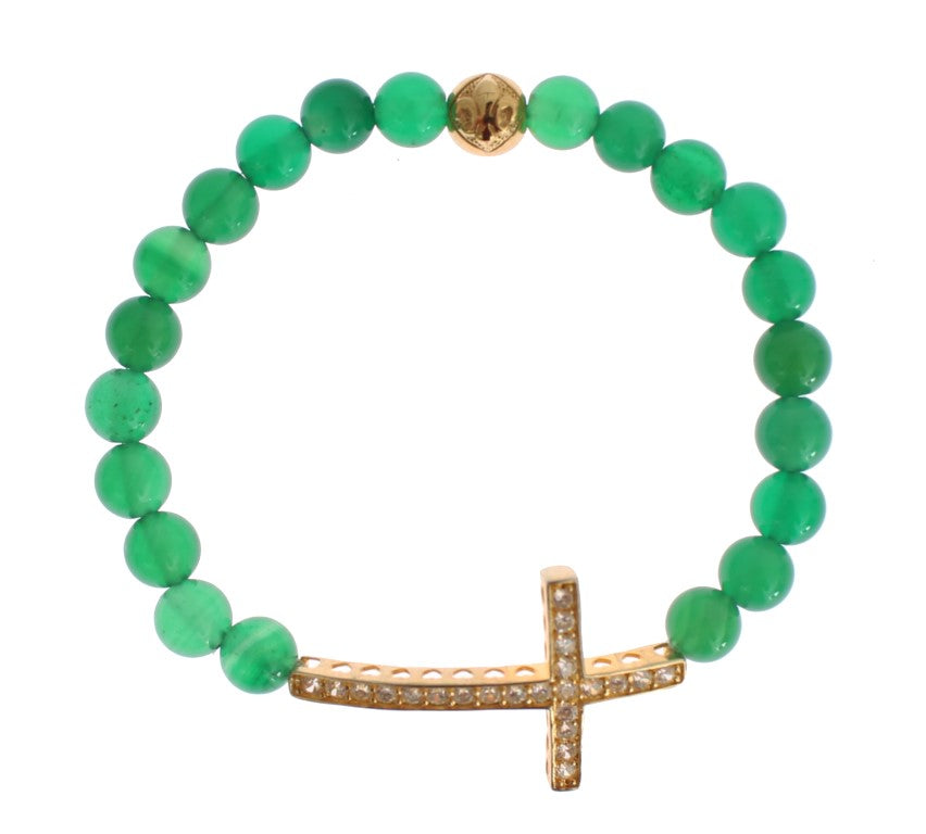 Nialaya Jade Stone Gold CZ Cross 925 Silver Bracelet Nialaya