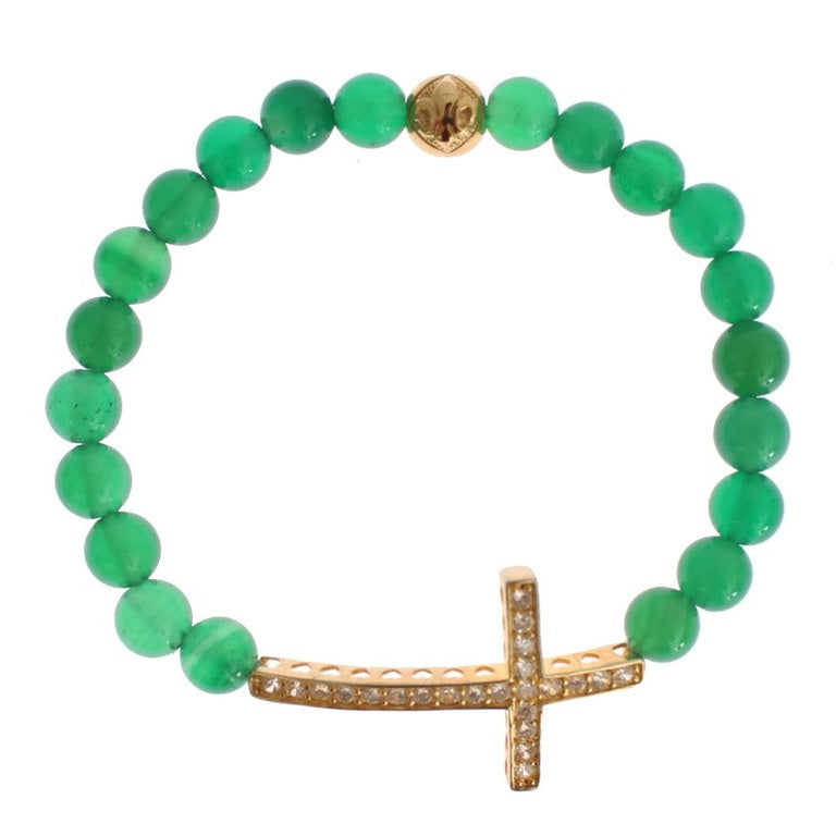 Nialaya Jade Stone Gold CZ Cross 925 Silver Bracelet