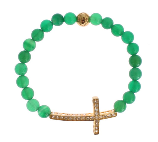 Nialaya Jade Stone Gold CZ Cross 925 Silver Bracelet Nialaya