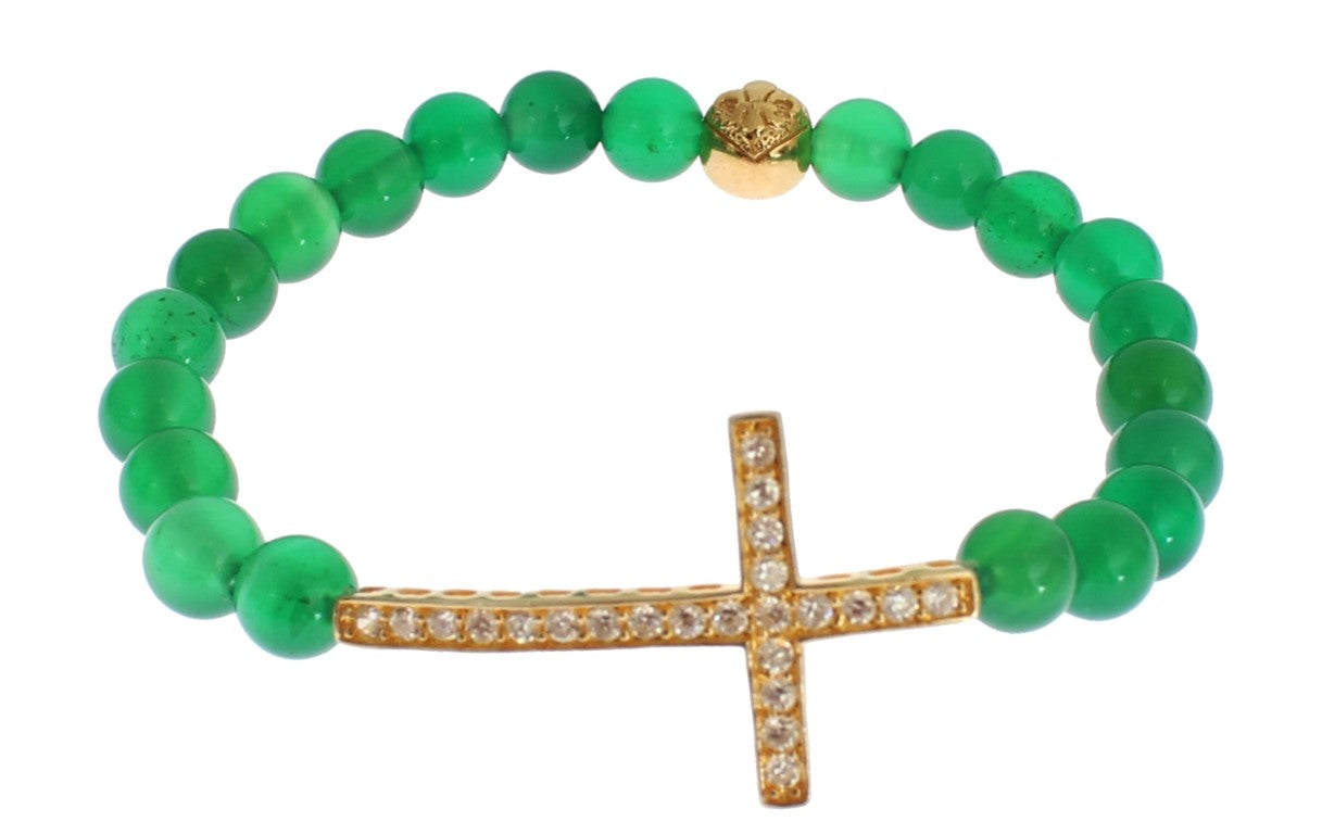 Nialaya Jade Stone Gold CZ Cross 925 Silver Bracelet Nialaya