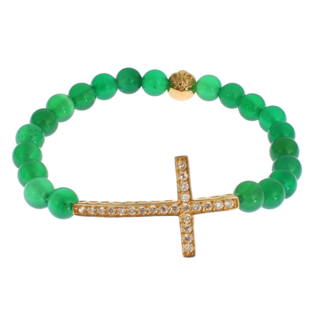 Nialaya Jade Stone Gold CZ Cross 925 Silver Bracelet
